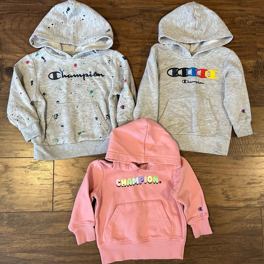Champion Kids' Hoodie Trio 3 Pack Gray, Pink, and Multicolor Toddler